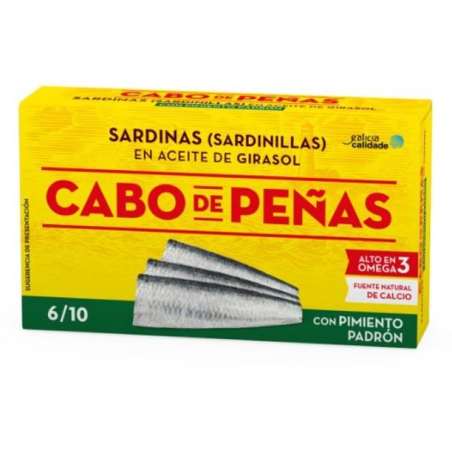 Cabo de Peñas - Sardinillas en aceite de girasol con pimiento padron